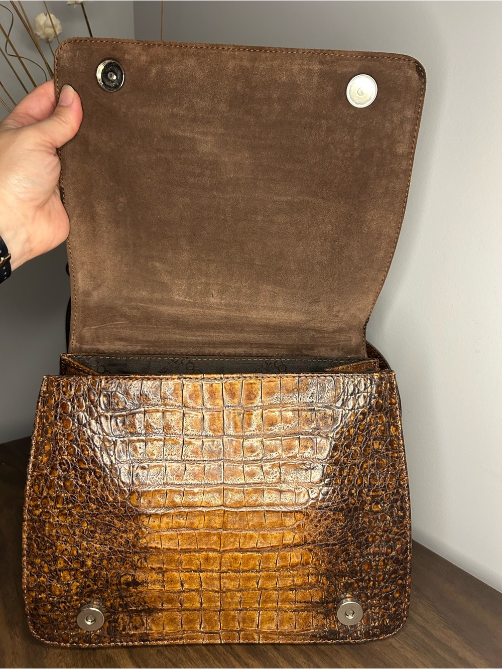 Coccinelle Brown Croc Embossed Leather Shoulder Bag - Picture 12 of 14